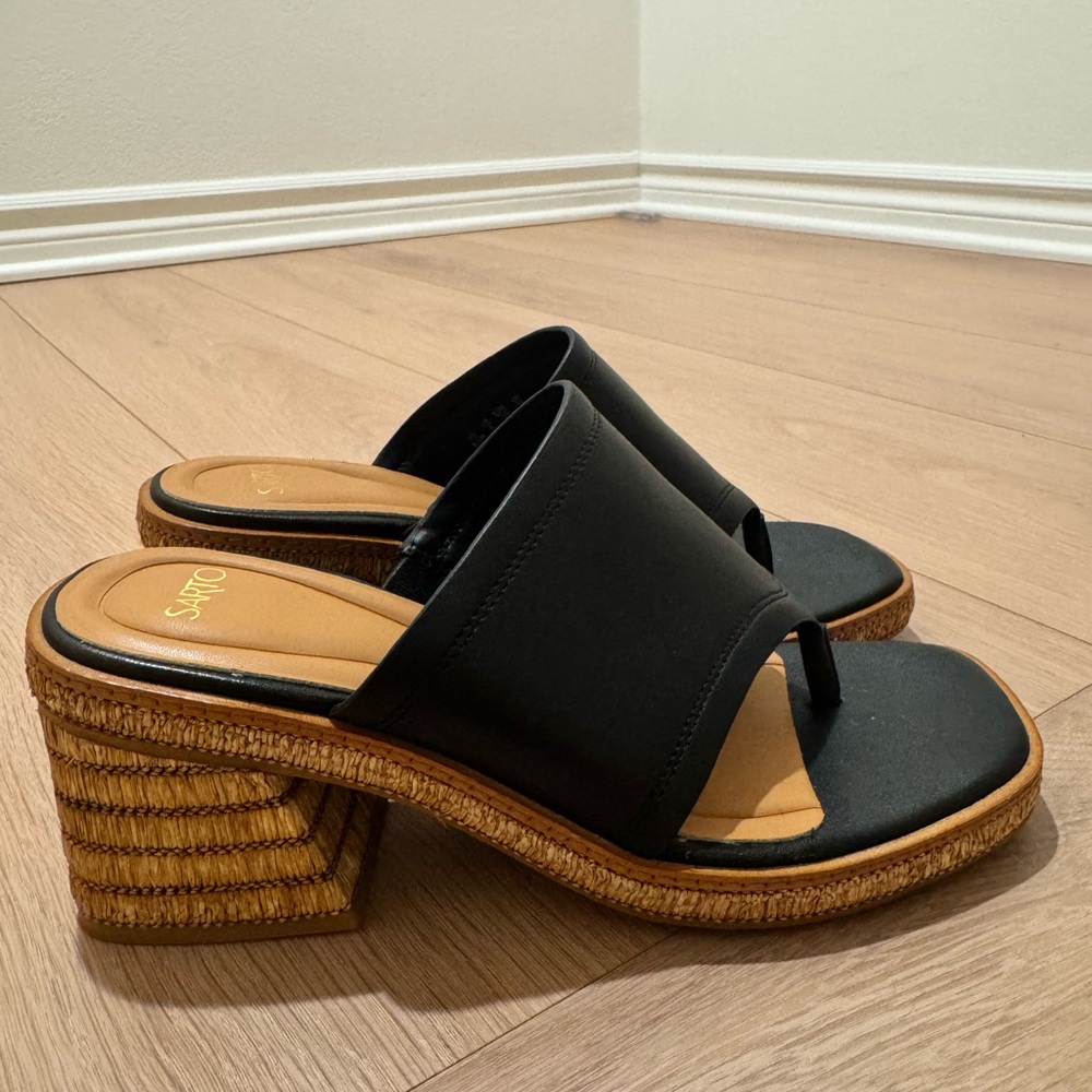Black Woven Heel Sandals